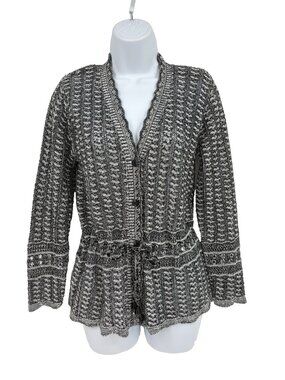 ASOS VTG Crochet Cardigan Sweater Black White Drawstring Waist Sz M Whimsigoth